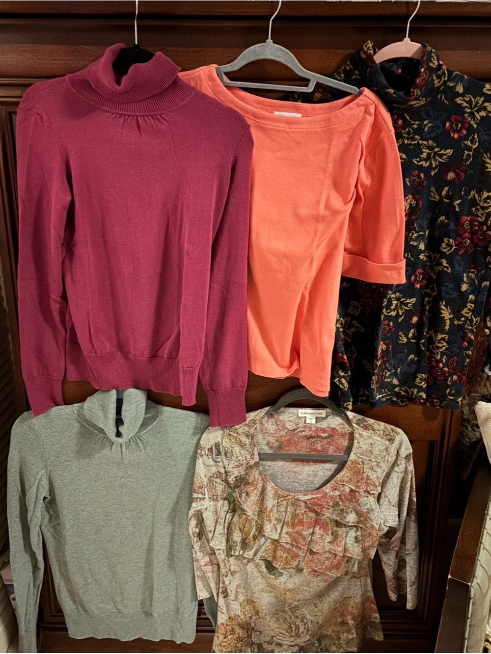 Bundle of FIVE- 3 Talbots Turtlenecks, Coral Top, 1 Coldwater Creek